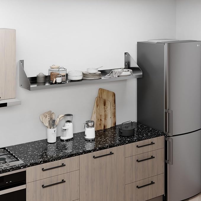 AmGood 12 in. x 60 in. Stainless Steel Wall Shelf with Side Guards. NSF. Restaurant and Home Kitchen Storage Utility Room