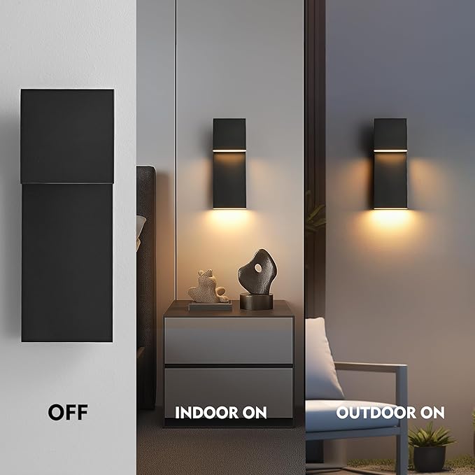 Modern LED Large Outdoor Wall Light 3000K 28W IP65 Waterproof Integrated LED Outdoor Wall Sconce Anti Rust Black Porch Lights Exterior Lighting Outside Lights Fixture for GarageBalconyBackyard 1PACK