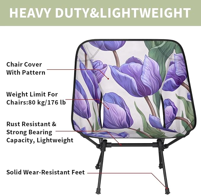 Honeybaby Folding Camping Chair Tulip Theme Camping Chairs Lightweight Portable Chair Outdoor Foldable Chairs for Camping Travel Picnic Beach Hiking