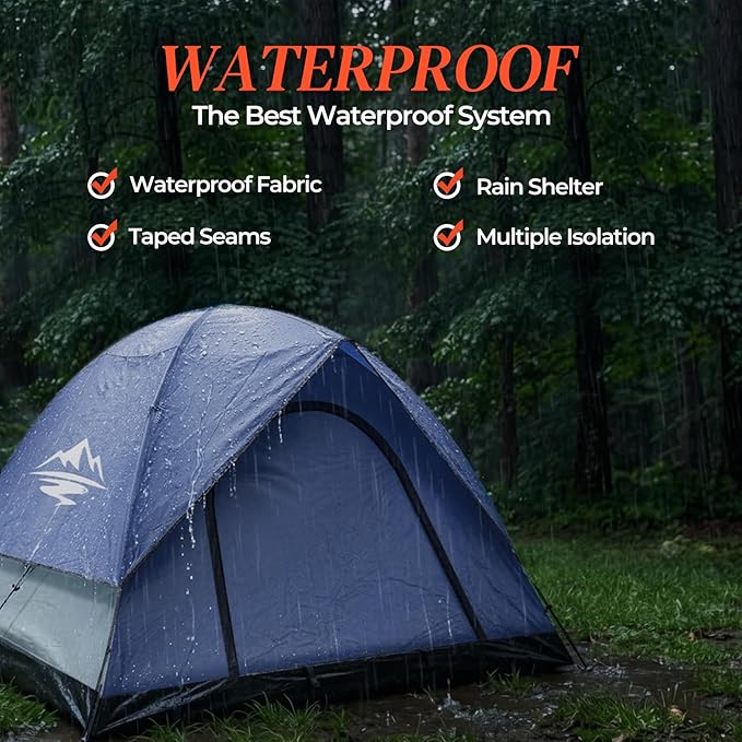 Tents for Camping 2-3 Person Tent – Camping Tent with Rainfly Waterproof 2500MM Easy Setup in 5 Mins Ourtdoor Dome Tents Lightweight Backpacking Tent for Couples Small Families Festivals Backyard