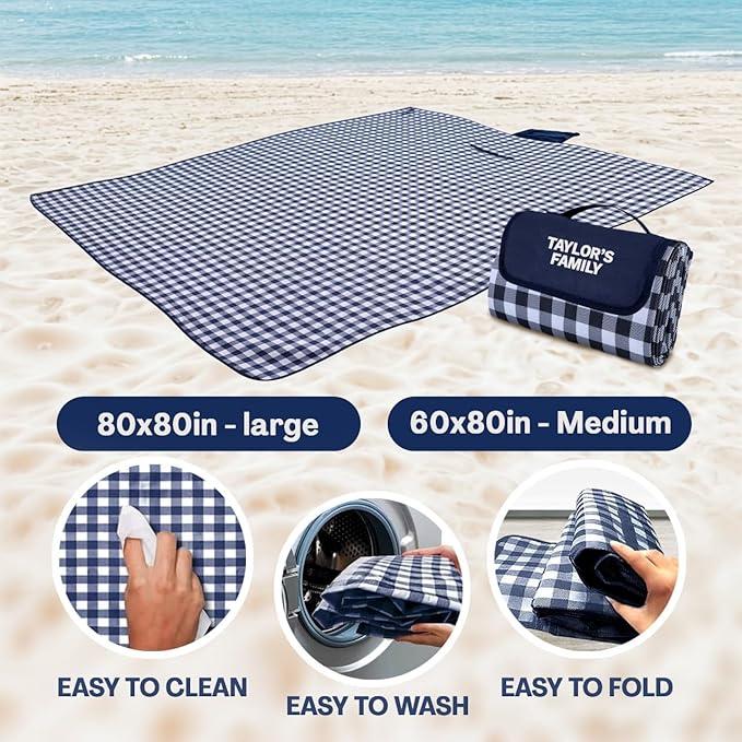 Customized Extra Large Picnic Blanket - Personalized Outdoor Beach Blanket Waterproof Sandproof Portable Blankets - Foldable and Lightweight Mat for Camping Park Hiking Patio - Ideal