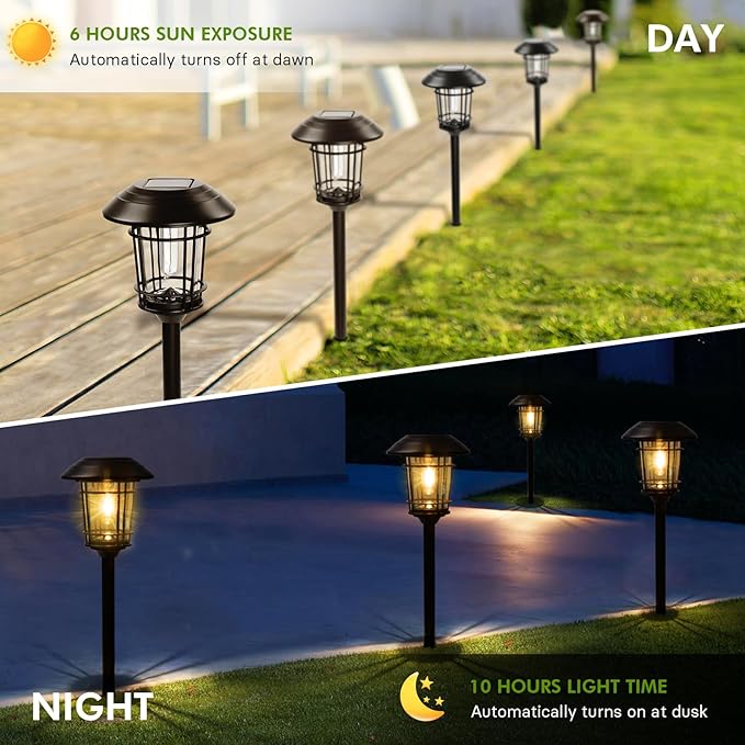 Grand patio Solar Outdoor Lights 10 Pack Glass Light Metal Pathway Light Waterproof Landscape Lighting Automatic Dusk and Dawn Sensor (Slate Gray)