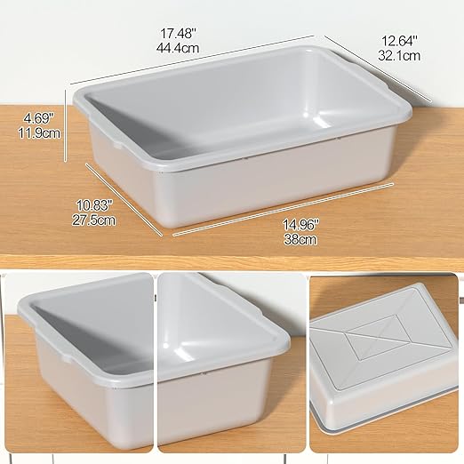 13 L Light Gray Bus Tubs Commercial Bus Tub Tote Dishwashing Basin 4 Packs
