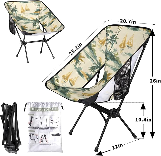Honeybaby Folding Camping Chair Sailboat Palm Tree Camping Chairs Lightweight Portable Chair Outdoor Foldable Chairs for Camping Travel Picnic Beach Hiking