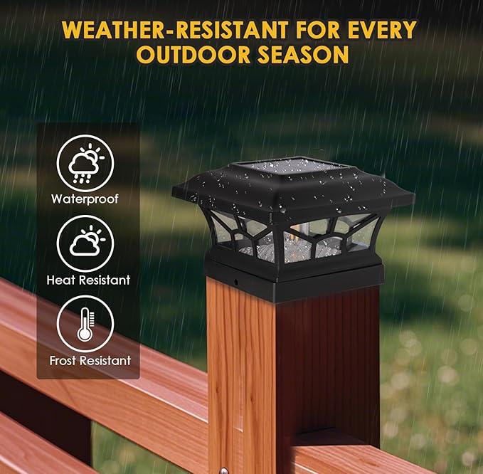 2 Pack Solar Post Cap Lights Outdoor Waterproof Fits 4x4 5x5 6x6 Wooden &amp Vinyl Fence Decks Edison LED Bulb with Warm &amp Cool White Light Modes (Classic Black 2)
