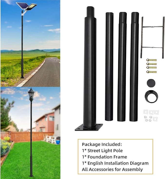 Street Light Pole 13ft Tall Galvanized Split Street Lamp Post for Outdoor Street Courtyard Parking Lot Lighting Post Fixtures with Mounting Ground Cage (13FT 114+76mm)