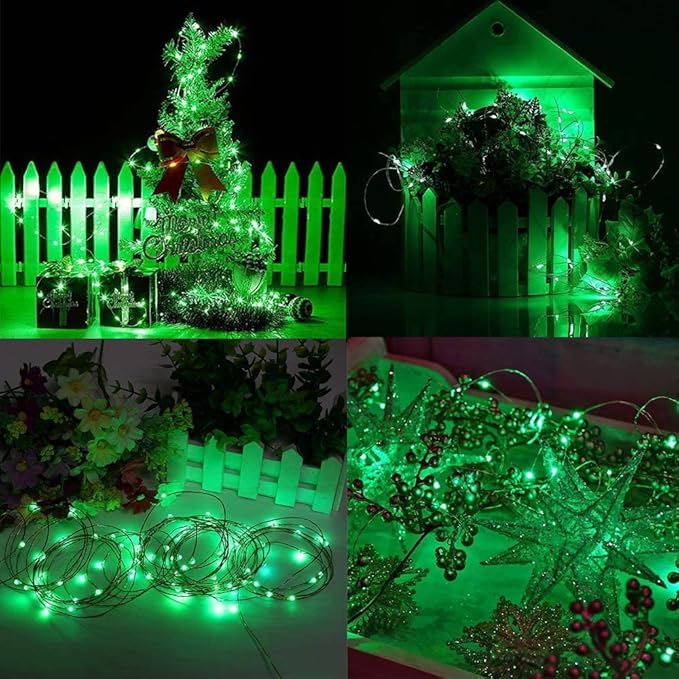 YEGUO 4 Pack Green Solar Fairy Lights Each 33ft 100 LED Christmas Lights Outdoor Waterproof 8 Modes Sliver Wire Solar String Lights