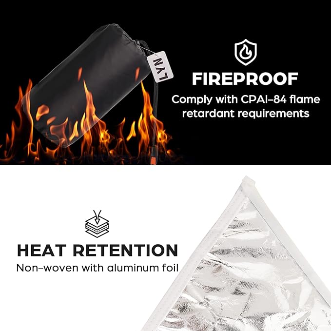 LYN Extra Large Zipper Reusable Survival Emergency Shelter TentThermal Waterproof Fireproof Lightweight Bugout with Paracord✚Stake for CampingFirst AidHiking&ampBushcraft