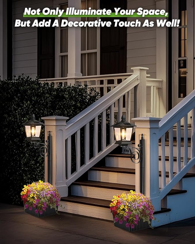 2 in 1 Outdoor Flower Pots 35” Solar Lamp Post Light with Planter Metal Pole &amp IP65 Waterproof Freestanding Outdoor Planters Decorative Solar Lamp for Outside Front Door Yard 1-Pack
