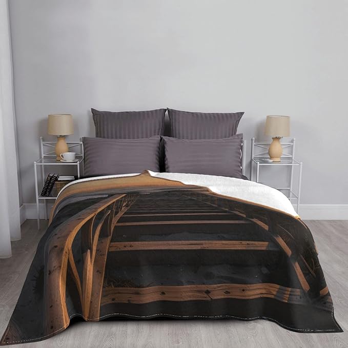 StairsSunset 60x50 Printed Soft Fleece Blanket for Sofa Bed and Camping - Cozy Blanket for Travel Picnics Nighttime Use
