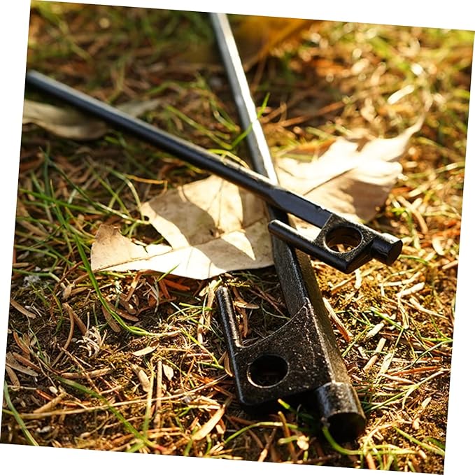 DECHOUS 8Pcs Heavy Duty Cast Iron Tent Stakes for Camping Ground Nails for Securing Tents Awnings and Canopies Durable Design with Enhanced Striking Area and Easy Rope Fixation