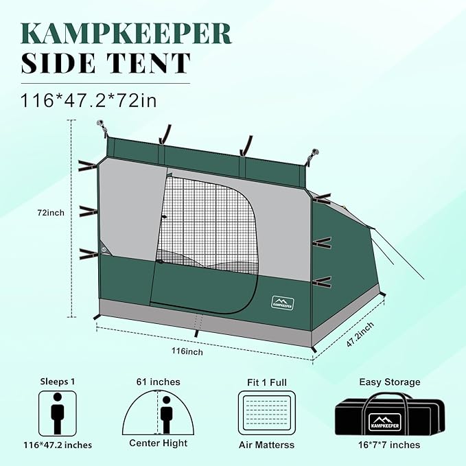 KAMPKEEPER Canopy Side Tent Camping Canopy Tent for 10x10 Pop Up Canopies Cube Tents Gazebo Room Compatible with 10' Wide Canopies(Canopy Not Included)