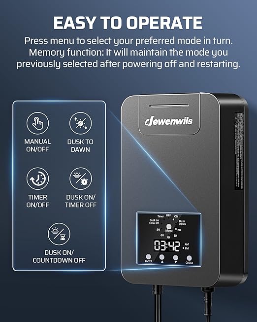 DEWENWILS 300W Low Voltage Landscape Transformer Outdoor Low Voltage Transformer with Photocell Sensor &amp Timer 120V AC to 15V DC Landscape Lighting Transformer for Spotlight Garden Light Stepli
