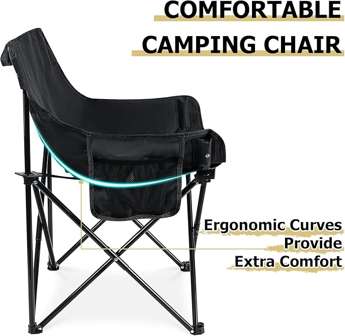 Leonyo Folding Camping Chairs Portable Outdoor Lawn Chairs for Adults with Carrying Bag for Outside Fishing Hiking &amp Festivals Black