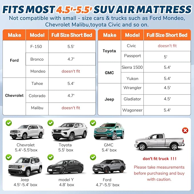 Thickened Inflatable Car Mattress for Back Seat - SUV Air Mattress Bed for Camping &amp Road Trips Portable Car Blow Up Mattress with Cup Holder 2 Pillows &amp Carry Bag - Grey