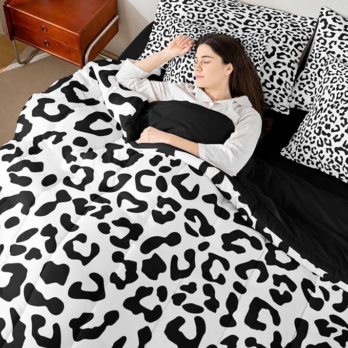 jejeloiu Black Leopard Comforter Set with SheetsPillowcases &amp Cushion Cover Kids Animal Print 7 Piece Bedding Set Twin Size Safari Bed in a Bag for Women Men Room Decor Microfiber Cheetah