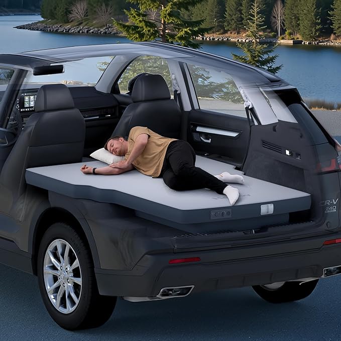 AutoLevel 4” Foam SUV Air Mattress for Honda CRV – Flat Backseat Camping Bed with Built-in Pump Slope-Cancel Design Waterproof TPU Surface – Ideal for Road Trips &amp Car Sleeping