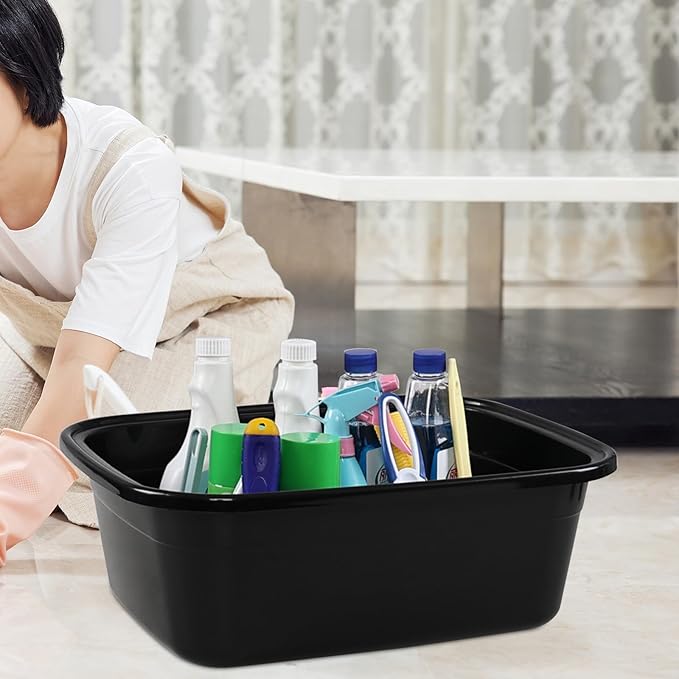 Saedy 2-Pack 18 Quart Plastic Kitchen Washing Basin Rectangular Dishpan Wash Tub Black