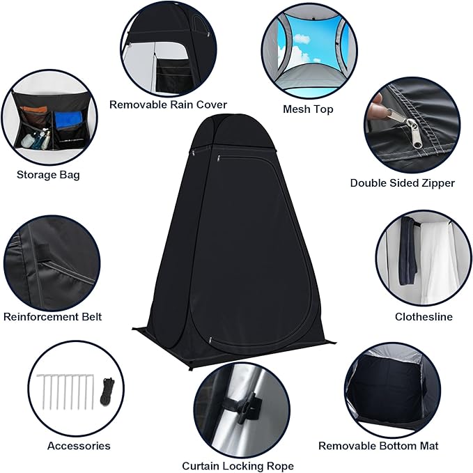 Pop Up Privacy Shower Tent Camping Portable Toilet Tent Outdoor Changing Porta-Potty Camp Bathroom Dressing Room Instant Privacy Shelters for Hiking Beach Picnic Fishing Extra-Tall
