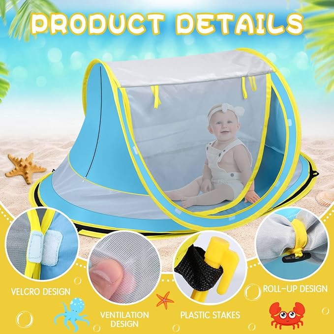 Baby Beach TentLarge Pop Up Beach Tent Sun Shade for BeachPortable Baby Travel Tent with Mosquito NetIndoor Baby Play TentUPF 50+ UV Protection Sun Shelters for Infants