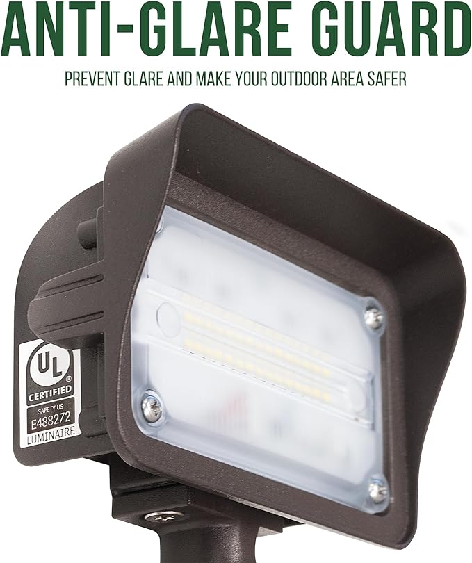 GKOLED 15W LED Flood Lights Outdoor Dusk to Dawn Security Light with Anti-Glare Guard 120V 5000K 1650LM Waterproof Landscape Lighting Di-cast Aluminum 1/2 Knuckle Mount 2 Pack UL Listed