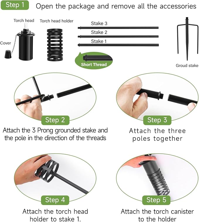 ZSZMFH 4 Pcs Metal Torch for Outside 16oz Outdoor Metal Torch Garden Décor59-Inch Upgraded Citronella Torches with 3-Prong Grounded Stake Table Top Torches for Party Patio Pathway