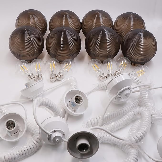 30.5FT Outdoor Patio Globe String Lights - Bronze RV Globe Awning Lights - 8pcs 6in Diameter Acrylic Polymer Sunser Awning Lights with 6W A19 Filament LED Glass Bulbs(2700K Warm White)