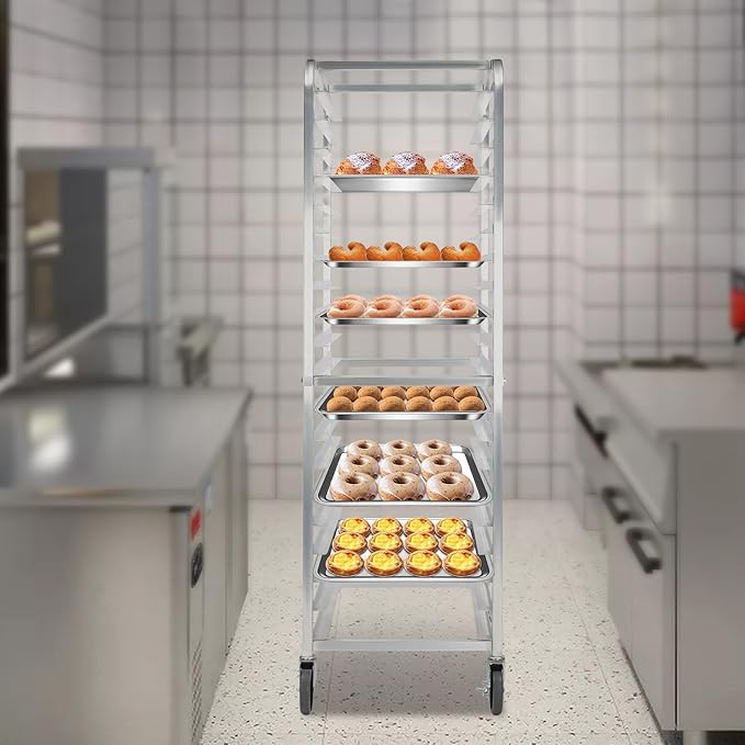 20-Tier Sheet Pan Rack6063 Aluminum Alloy Bread Baking Speed RackHome Kitchen Tiered Rolling Cart4 Wheels for PastryCookiesBreadDoughPizza