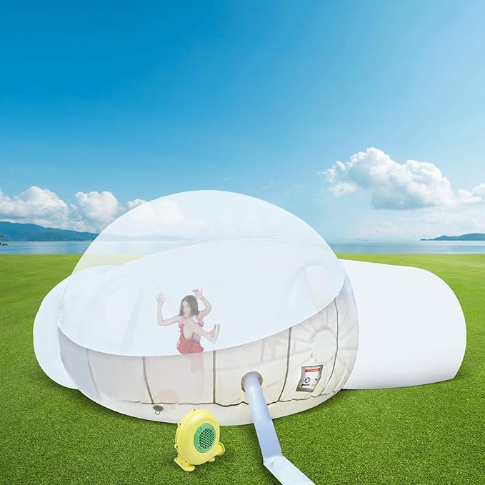 Transparent Inflatable Bubble Tent Luxury Single Tunnel Bubble House Dome Greenhouse Tent with Blower 110V 350W for Outdoor Family Camping Backyard Party Festivals Stargazing