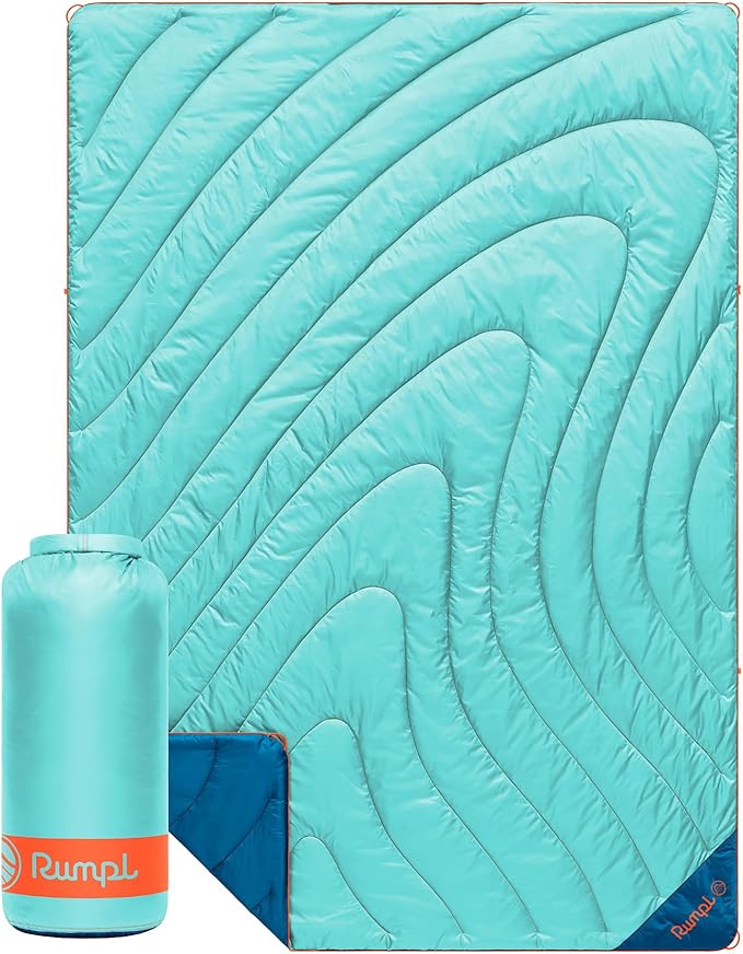 Rumpl Original Puffy Blanket - Warm Water-Resistant Camping Blanket with 100% Recycled Synthetic Insulation 52x75 Original Puffy V2 Seafoam