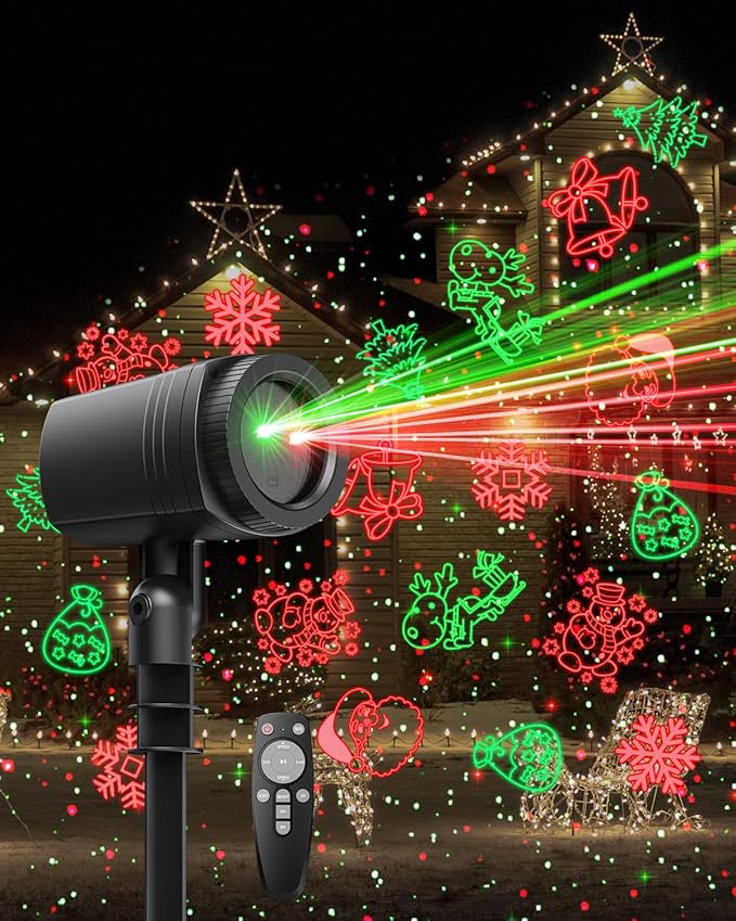 Christmas Projector Lights Outdoor 9 High-Definition Patterns Laser Light Projector with Remote and Timer Party Lights for Indoor Outdoor Garden Holiday Decoration Halloween New Year
