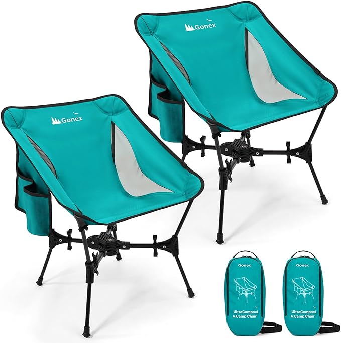 Gonex Portable Camping Chair The 5th Gen Ultralight Compact Backpacking Foldable Lightweight Folding Chair for Outdoor Camp Hiking Beach Picnic Concert Supports 330lbs (Lake Green 2 PCS)