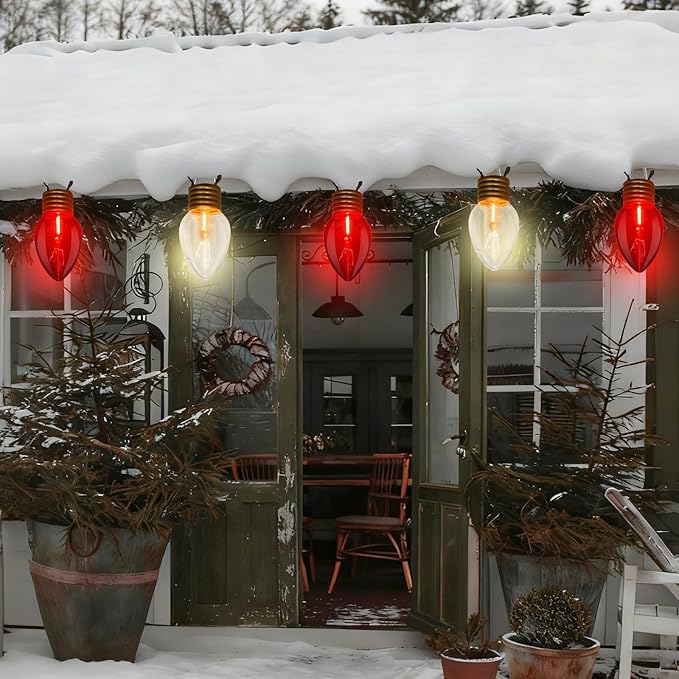SUNSGNE Jumbo Christmas Lights Outdoor 16FT Red and White Christmas Lights with 10 Count 5'' Clear Glossy LED Bulbs for Home Tree Roof Yard Garden Patio Balcony Decorations