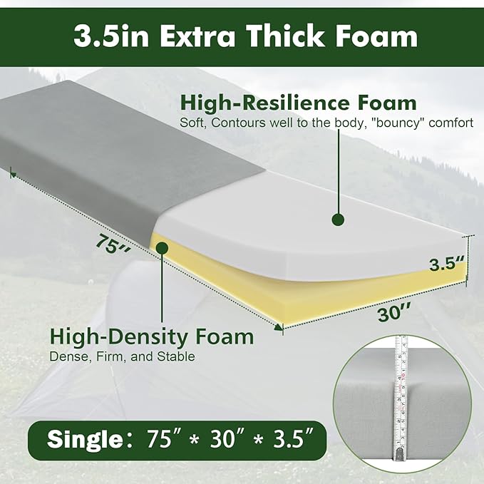 3.5 Extra Thick Foam Camping Mattress Waterproof Cover &amp Travel Bag Portable Sleeping Pad for Car/Tent/Cot/SUV/Trunk/Floor/Guest Bed
