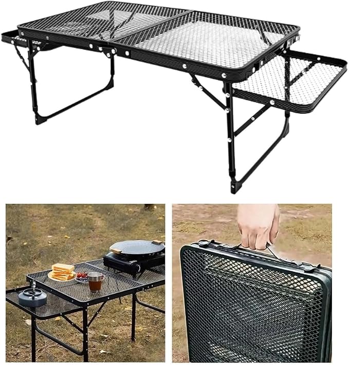 Small Folding Table Adjustable Height Grid with Mesh Desktop Folding Camping Table Barbecue Table for Travel Car Garden Beach Hiking camping table Wilderness camping table Outdoor camping tab