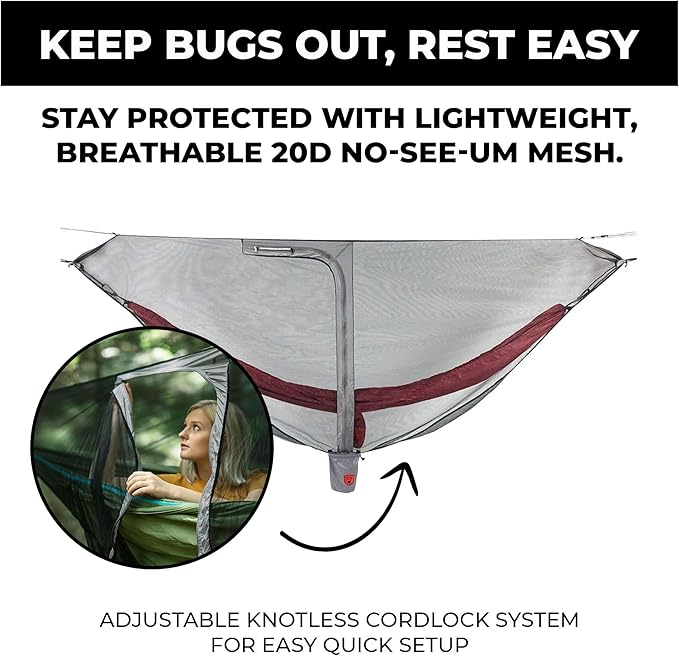 Grand Trunk Lightweight Mozzy Net – Ultralight No-See-Um Hammock Bug Net with Knotless Cordlock Suspension &amp Double-Sided Zipper | Fits 11' Hammocks