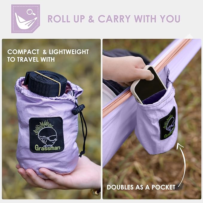 GRASSMAN Kids Hammock-Small Camping hammocks Portable Camping Gear for Child Indoor/Outdoor use with Tree Straps &amp Carabiners Purple