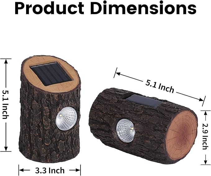 Solar Garden Lights Outdoor 2 Pack Decorative Rustic Tree Stump Pathway Lights Warm White Auto On/Off IP65 Waterproof Lights for Yard Patio Lawn Flower Bed Steps Garden Decor Gifts