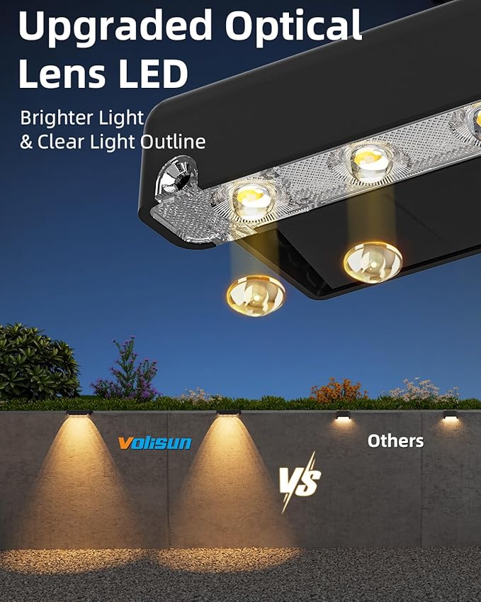 VOLISUN Solar Deck Lights 12 Pack Warm White Glow LED Large Size Lamp IP65 Waterproof Step Lights Outdoor for Deck Step Fence Railing Wall and Stairs (Black)