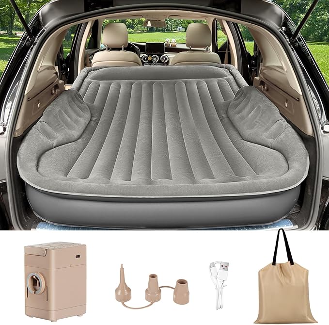 Self-Inflating SUV Air Mattress with Built in Electric Pumpcar air Mattress with Pillow for TrunkPortable car Mattress for Travle and Camping Gray