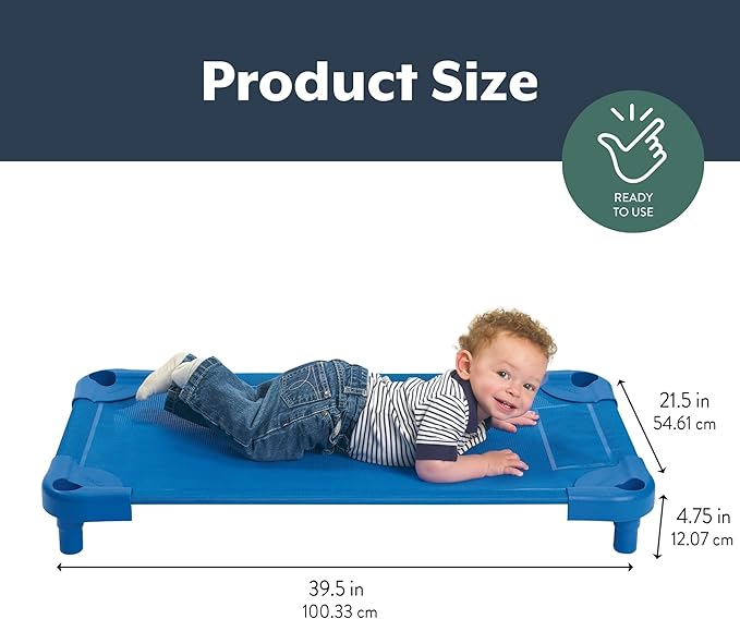 Angeles Stackable Daycare Cots Value Line Toddler Cot 40 L x 22 W Assembled Daycare Furniture for Preschool Classroom Toddler Size Pack of 1 Blue