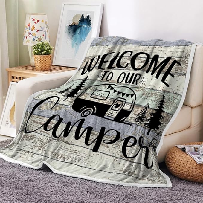 Camping Blanket Camping Lovers Gift Ideas for Men or Woman Campsite Outdoors RV Travel Hiking Sofa Couch Throw BlanketSuper Soft Flannel Blankets Gifts for Bed Camper Outdoor 60x70