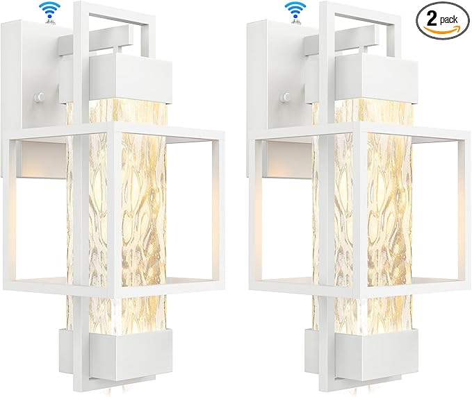 PARTPHONER Modern Outdoor Wall Porch Lights 2 Pack 15 Exterior Sconce Waterproof Dusk to Dawn Lighting White