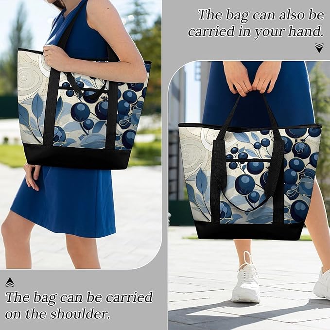 Insulated Shopping BagLarge Reusable Cooler Bags Field of Blueberries Printed Foldable Shopping BagTravel Waterproof Shoulder Bag