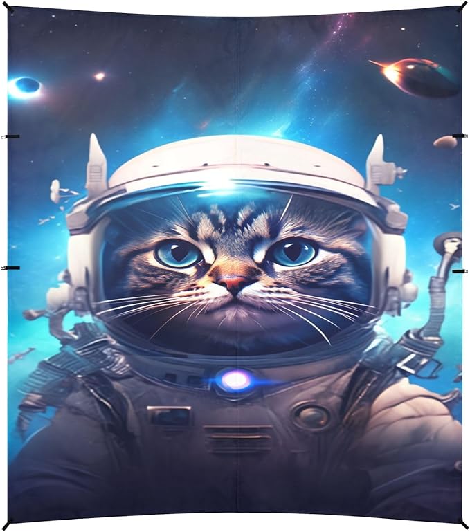 Camping Sun Shelters Beautiful Cat in Outer Space Beach Canopy 126 * 110.2in