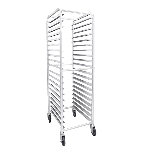 Excellante ALSPR020 20-Tier Pan Rack with 4 Casters (2 Locking 2 Regular) 20 1/4 x 26 x 69 1/4 Kockdown NSF Comes in Set