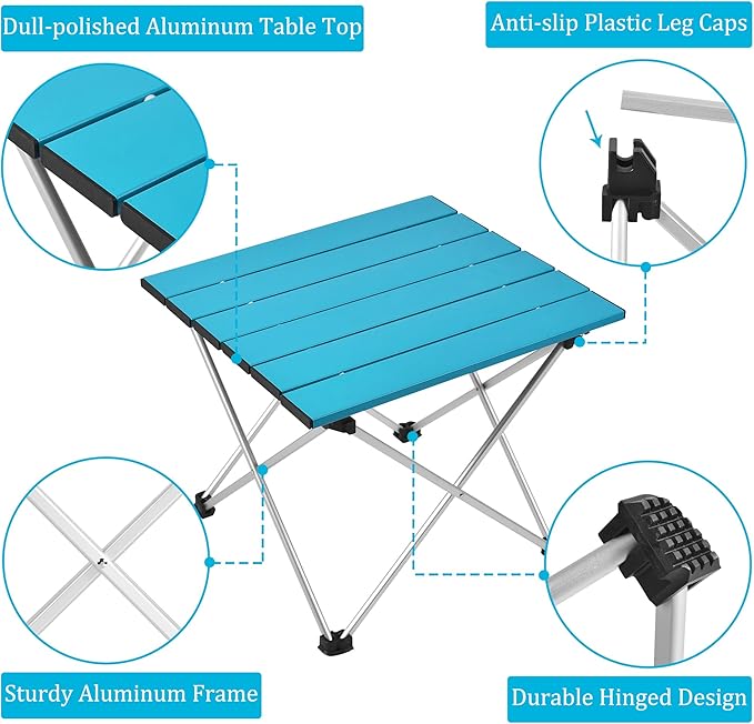 Grope Small Folding Camping Table with Aluminum Table Top Beach Table for Sand with Carrying BagPrefect for Outdoor Picnic BBQ Cooking Festival (Deep Blue-L)
