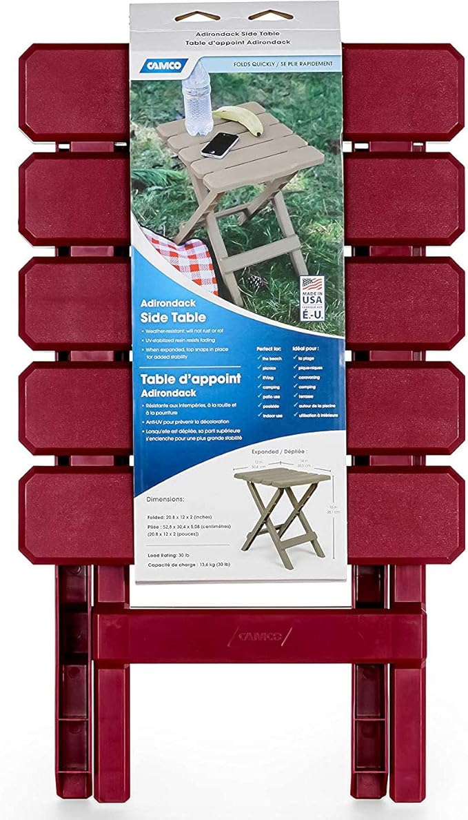 Camco 51684 Red Regular Adirondack Portable Outdoor Folding Side Table Perfect for The Beach Camping Picnics Cookouts and More Weatherproof and Rust Resistant