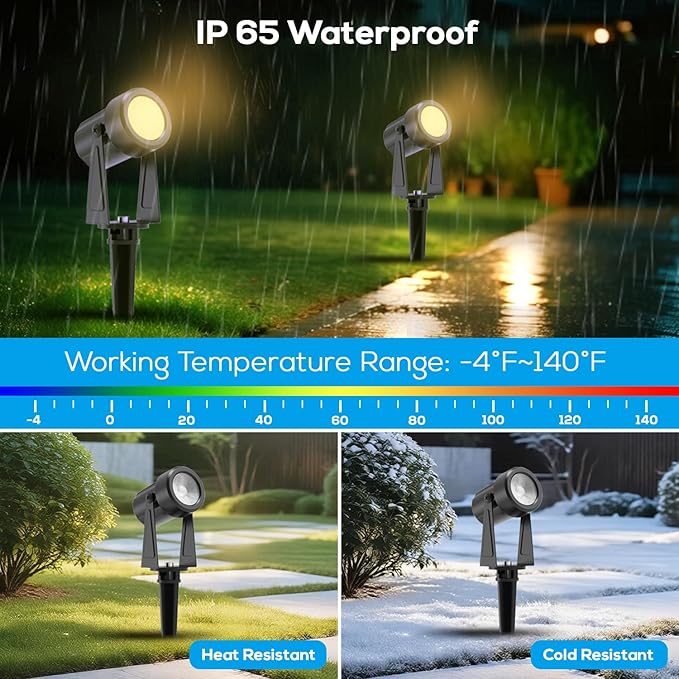 ZYAN Landscape Spotlights with Sensor 5 Lighting Modes for Brightness Adjustment Dimmable Timer Auto On Off Low Voltage Outdoor IP65 Waterproof for Patio Yard Garden Pathway Warm White (4 Pack)