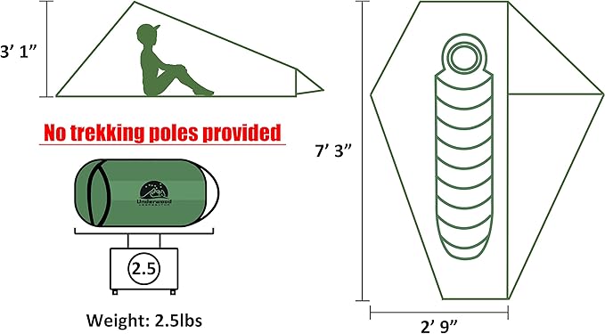 1 Person Trekking Pole Tent for Backpacking - Ultralight Backpacking Tent Waterproof Hiking Tent for Camping Lightweight Camping Tent for Scouts Trekker(NO Trekking Poles)